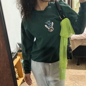 Y2K Lime Green Diamante Embellished Scarf/Handkerchief